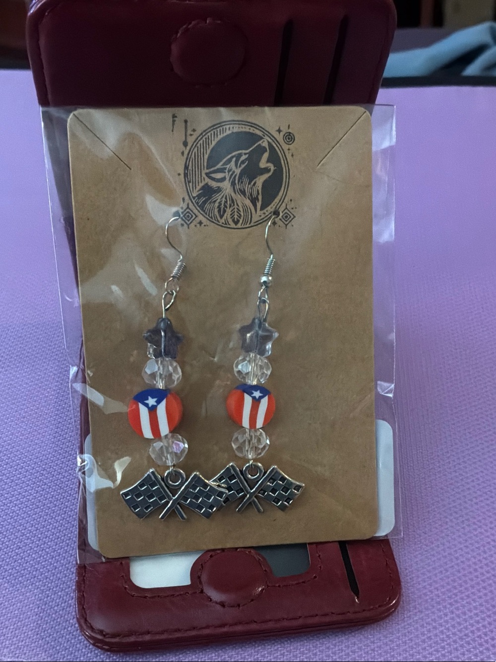 Patriotic Red, White & Blue Dangle Earrings with Silver Crossed Flags
